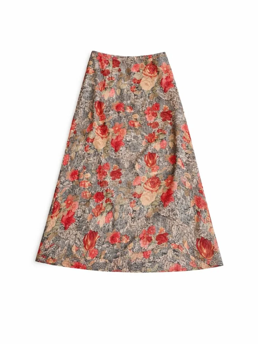 Vintage Dress Barn Floral A-Line Midi Skirt in Red and Cream, Size 1x